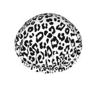 Cuffia da doccia da donna, riutilizzabile, alla moda, comoda, con stampa leopardata nera e bianca, a doppio strato, con corda elastica e fodera in PEVA