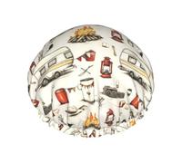 Cuffia da doccia da donna, riutilizzabile, alla moda, comoda, da campeggio, con stampa a doppio strato, con corda elastica e fodera in PEVA