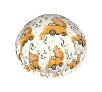 Cuffia da doccia da donna, riutilizzabile, alla moda, comoda, graziosa, con stampa di auto Guinea a doppio strato, capelli per doccia, con corda elastica e fodera in PEVA