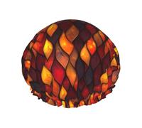 Cuffia da doccia da donna, riutilizzabile, con doppia piuma rossa, con stampa, con corda elastica e fodera in PEVA