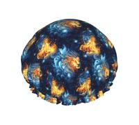 Cuffia da doccia da donna, riutilizzabile, con doppia testa di leone blu, per doccia, con corda elastica e fodera in PEVA