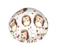 Cuffia da doccia da donna, riutilizzabile, con doppio cuore, stampa riccio, cuffia per capelli per doccia, con corda elastica e fodera in PEVA