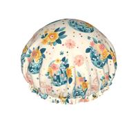 Cuffia da doccia da donna, riutilizzabile, con doppio fiore con stampa musicale a sfera, per doccia, con corda elastica e fodera in PEVA