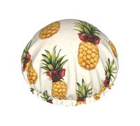 Cuffia da doccia da donna, riutilizzabile, con doppio occhiale rosso, ananas e stampa, per doccia, con corda elastica e fodera in PEVA