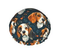 Cuffia da doccia da donna, riutilizzabile, con doppio strato di stampa di cuccioli di Beagle, per doccia, con corda elastica e fodera in PEVA