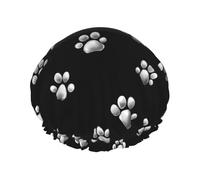 Cuffia da doccia da donna, riutilizzabile, con graziosa zampa di cane, stampa argentata, a doppio strato, con fodera in PEVA e corda elastica