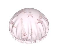 Cuffia da doccia da donna, riutilizzabile, con stampa della Torre Eiffel, a doppio strato, con fodera in PEVA e corda elastica