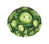 Cuffia da doccia da donna, riutilizzabile, con stampa di cavoli, a doppio strato, con fodera in PEVA e corda elastica