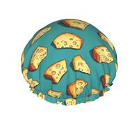 Cuffia da doccia da donna, riutilizzabile, con stampa di formaggi, a doppio strato, con fodera in PEVA e corda elastica