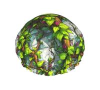 Cuffia da doccia da donna, riutilizzabile, con stampa di vite turchese, a doppio strato, con fodera in PEVA e corda elastica