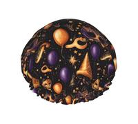 Cuffia da doccia da donna, riutilizzabile, con stampa in stile mascherato, a doppio strato, con fodera in PEVA e corda elastica