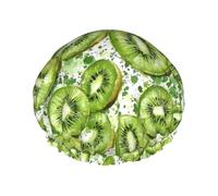 Cuffia da doccia da donna, riutilizzabile, con stampa kiwi verde, a doppio strato, con fodera in PEVA e corda elastica