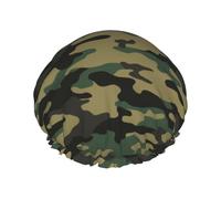Cuffia da doccia da donna, riutilizzabile, con stampa mimetica classica, a doppio strato, con fodera in PEVA e corda elastica