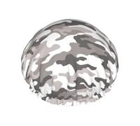 Cuffia da doccia da donna, riutilizzabile, doppia classica stampa mimetica grigia, per doccia, con corda elastica e fodera in PEVA