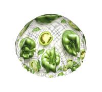 Cuffia da doccia da donna, riutilizzabile, doppia cuffia realistica con stampa peperone verde, per doccia, con corda elastica e fodera in PEVA