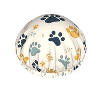 Cuffia da doccia da donna, riutilizzabile, doppia zampa di cane, 1 strato stampato, con corda elastica e fodera in PEVA