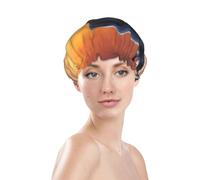 Cuffia da doccia da donna, riutilizzabile e impermeabile, a doppio strato, con fascia elastica per capelli lunghi, con delfino che danza al tramonto