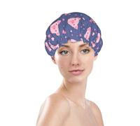 Cuffia da doccia da donna, riutilizzabile e impermeabile, a doppio strato, con fascia elastica per capelli lunghi, rosa Love Cute Pig Hair Cap per doccia