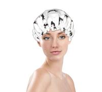 Cuffia da doccia da donna, riutilizzabile e impermeabile, a doppio strato, con fascia elastica per capelli lunghi, per cani da yoga, divertente Boston Terrier