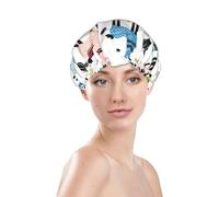 Cuffia da doccia da donna, riutilizzabile e impermeabile, a doppio strato, con fascia elastica per capelli lunghi, rustica, divertente, simpatica, con cactus, in alpaca