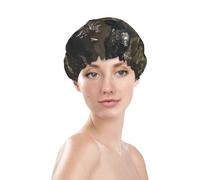 Cuffia da doccia da donna, riutilizzabile, impermeabile, a doppio strato, con fascia elastica per capelli lunghi, cavaliere medievale e drago per la doccia