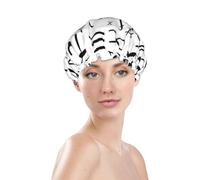 Cuffia da doccia da donna, riutilizzabile, impermeabile, a doppio strato, con fascia elastica per capelli lunghi, stampa con simbolo matematico, divertente cuffia per capelli per doccia