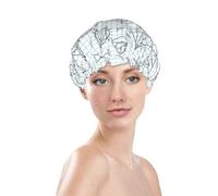 Cuffia da doccia da donna, riutilizzabile, impermeabile, a doppio strato, con fascia elastica per capelli lunghi, con stampa di equazioni matematiche, cuffia per capelli per doccia