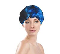 Cuffia da doccia da donna, riutilizzabile, impermeabile, a doppio strato, con fascia elastica per capelli lunghi, colore: blu fuoco freddo lupo per doccia