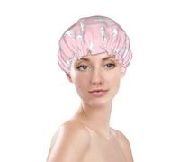 Cuffia da doccia da donna, riutilizzabile, impermeabile, a doppio strato, fascia elastica per capelli lunghi, cuffia da bagno moderna cavaliere bianco rosa per doccia
