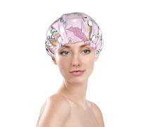 Cuffia da doccia da donna, riutilizzabile, impermeabile, a doppio strato, fascia elastica per capelli lunghi, senza dramma lama