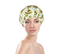 Cuffia da doccia da donna, riutilizzabile, impermeabile, a doppio strato, fascia elastica per capelli lunghi, cuffia per il bagno con avocado per fare sport per la doccia