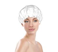 Cuffia da doccia da donna, riutilizzabile, impermeabile, a doppio strato, fascia elastica per capelli lunghi, cuffia da bagno Boston Terrier nera e bianca per doccia