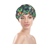Cuffia da doccia da donna, riutilizzabile, impermeabile, a doppio strato, fascia elastica per capelli lunghi, con dinosauro gioca a calcio, per doccia
