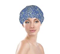 Cuffia da doccia da donna, riutilizzabile, impermeabile, a doppio strato, fascia elastica per capelli lunghi, con numero matematico blu, per doccia