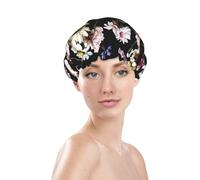 Cuffia da doccia da donna, riutilizzabile, impermeabile, a doppio strato, fascia elastica per capelli lunghi, con garofani, fiori di margherita, per doccia