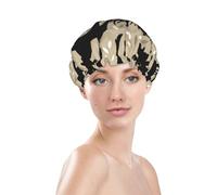 Cuffia da doccia da donna, riutilizzabile, impermeabile, a doppio strato, fascia elastica per capelli lunghi, con corna di alce vintage