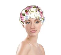 Cuffia da doccia da donna, riutilizzabile, impermeabile, a doppio strato, fascia elastica per capelli lunghi, con bouquet di fiori di garofano