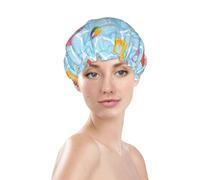 Cuffia da doccia da donna, riutilizzabile, impermeabile, a doppio strato, fascia elastica per capelli lunghi, anelli da nuoto galleggianti per doccia