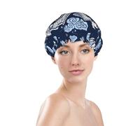 Cuffia da doccia da donna, riutilizzabile, impermeabile, a doppio strato, fascia elastica per capelli lunghi, motivo drago1 cuffia per capelli per doccia