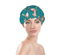Cuffia da doccia da donna, riutilizzabile, impermeabile, a doppio strato, fascia elastica per capelli lunghi, giraffe che fanno vari tipi di yoga, per la doccia