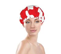 Cuffia da doccia da donna, riutilizzabile, impermeabile, a doppio strato, fascia elastica per capelli lunghi, croce rossa, 1 cuffia per capelli per doccia