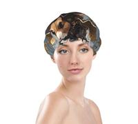 Cuffia da doccia da donna, riutilizzabile, impermeabile, a doppio strato, fascia elastica per capelli lunghi, cuffia da bagno Steampunk scoiattolo pilota per doccia