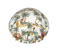 Cuffia da doccia da donna, stile hawaiano, con albero di cocco verde, riutilizzabile, per doccia, a doppio strato, con fodera in PEVA e corda elastica