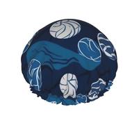 Cuffia da doccia da pallavolo blu, per donne e uomini, regolabile, riutilizzabile, a doppio strato, impermeabile, fodera in EVA, fascia elastica per capelli per tutte le lunghezze di capelli