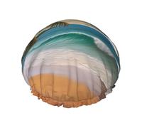Cuffia da doccia da spiaggia con palma di cocco, per donne e uomini, grande, riutilizzabile, a doppio strato, impermeabile, con fascia elastica, per tutte le acconciature, adatta ai viaggi