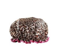 Cuffia da doccia doppia impermeabile: per proteggere i capelli durante lo shampoo, il bagno e il trucco(Red leopard print)