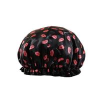 Cuffia da doccia doppia impermeabile: per proteggere i capelli durante lo shampoo, il bagno e il trucco(Black red lips)