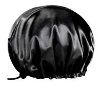Cuffia da doccia elastica, a doppio strato, impermeabile, per la cura dei capelli, da spa, nera, da viaggio, riutilizzabile, per la cura dei capelli, adatta per campeggio e uso quotidiano