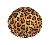 Cuffia da doccia elastica impermeabile a doppio strato con stampa leopardata e texture rustica, cuffia da bagno riutilizzabile