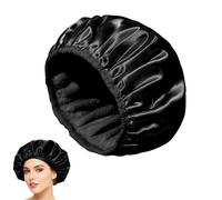 Cuffia da doccia extra large da donna, impermeabile, a triplo strato, impermeabile, con funzione capelli asciutti, panno in spugna in microfibra, raso setoso, riutilizzabile, diametro 33 cm (nero)